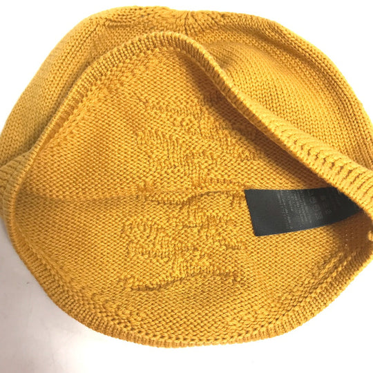FENDI Knit hat FXQ056 wool yellow logo Women Used Authentic