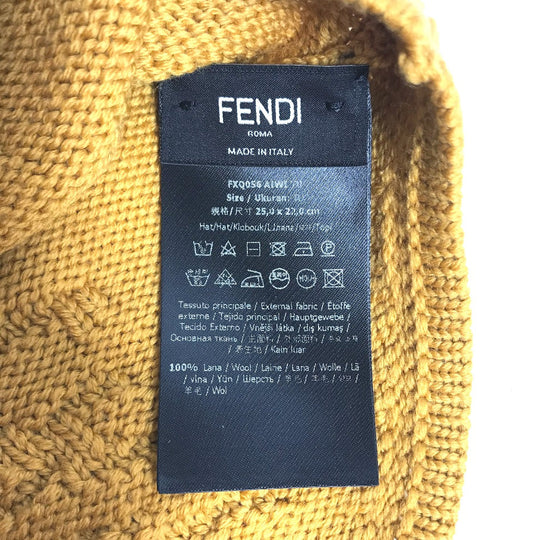 FENDI Knit hat FXQ056 wool yellow logo Women Used Authentic