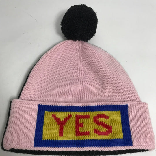 FENDI Knit hat FXQ056 wool pink By color Logo with pom-pom Women Used Authentic