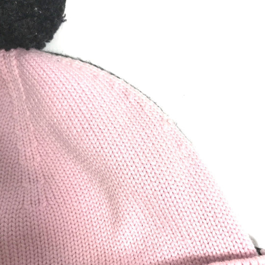 FENDI Knit hat FXQ056 wool pink By color Logo with pom-pom Women Used Authentic