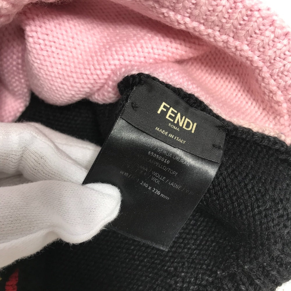 FENDI Knit hat FXQ056 wool pink By color Logo with pom-pom Women Used Authentic