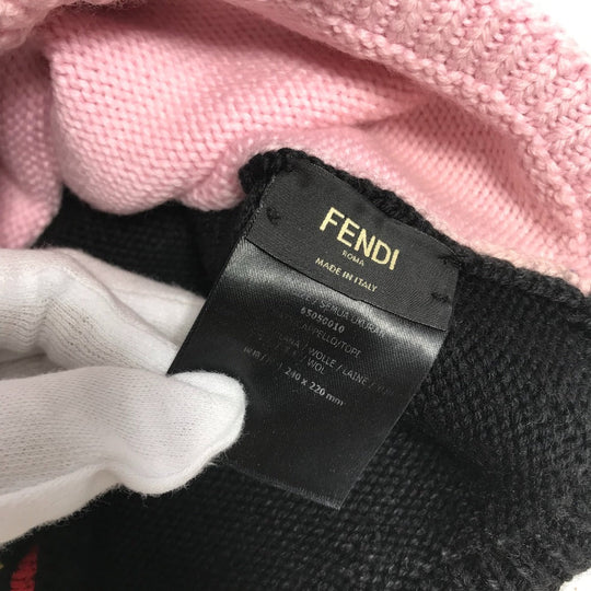 FENDI Knit hat FXQ056 wool pink By color Logo with pom-pom Women Used Authentic