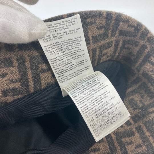 FENDI hat FXQ901 wool khaki Inner Zucca Women M Used Authentic