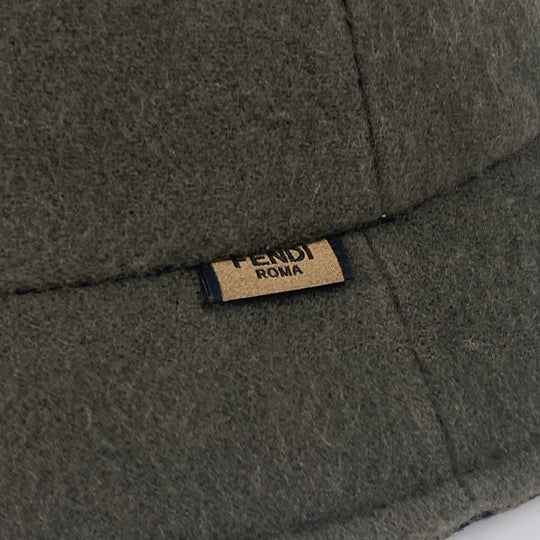 FENDI hat FXQ901 wool khaki Inner Zucca Women M Used Authentic