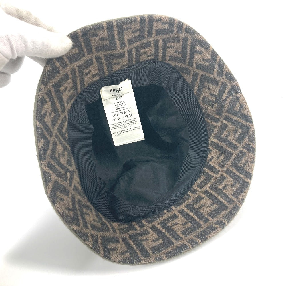 FENDI hat FXQ901 wool khaki Inner Zucca Women M Used Authentic