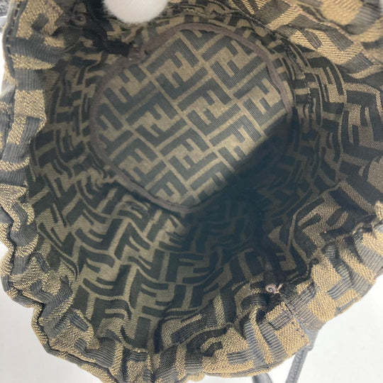 FENDI hat FXQ891 leather beige Handbag AIJE RAFFIA BUCKET Hat Bucket hat & drawstring bag Women Used Authentic