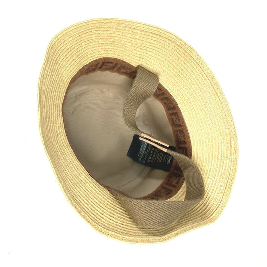 FENDI hat FXQ891 leather beige Handbag AIJE RAFFIA BUCKET Hat Bucket hat & drawstring bag Women Used Authentic
