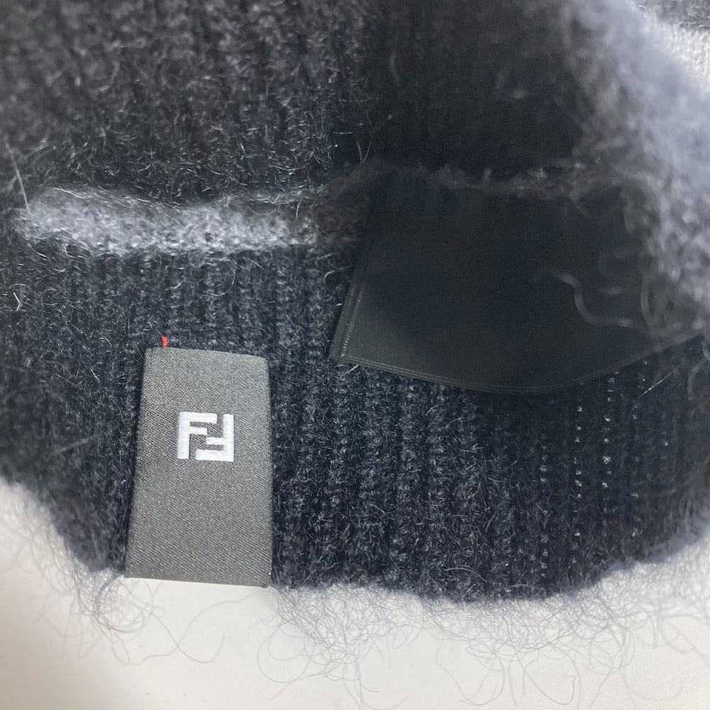 FENDI Knit hat FXQ107 Silk, Mohair black beanie hat knit hat knit cap border mens Used Authentic
