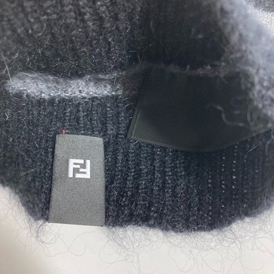FENDI Knit hat FXQ107 Silk, Mohair black beanie hat knit hat knit cap border mens Used Authentic