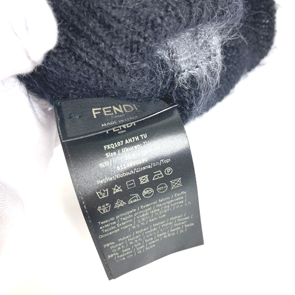 FENDI Knit hat FXQ107 Silk, Mohair black beanie hat knit hat knit cap border mens Used Authentic