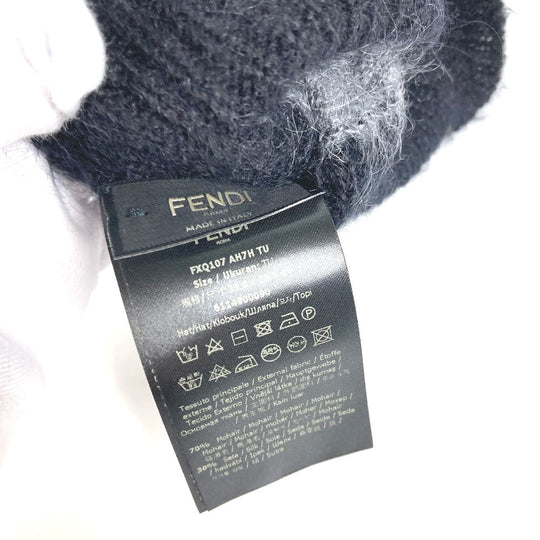FENDI Knit hat FXQ107 Silk, Mohair black beanie hat knit hat knit cap border mens Used Authentic