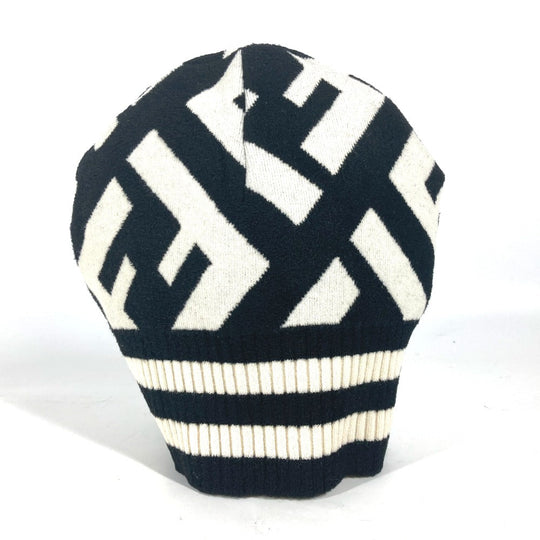 FENDI Knit hat FXQ538 Wool, Rayon black By color Zucca logo Women Used Authentic