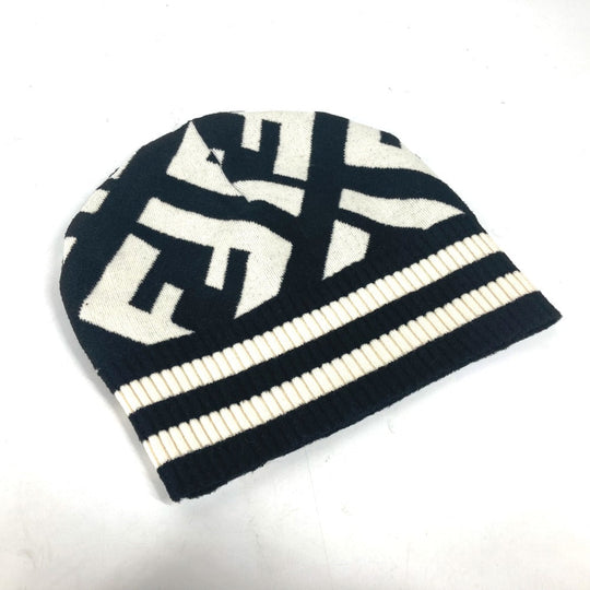 FENDI Knit hat FXQ538 Wool, Rayon black By color Zucca logo Women Used Authentic