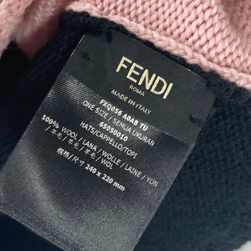 FENDI Knit hat FXQ056 wool black beanie hat knit hat knit cap logo mens(Unisex) Used Authentic