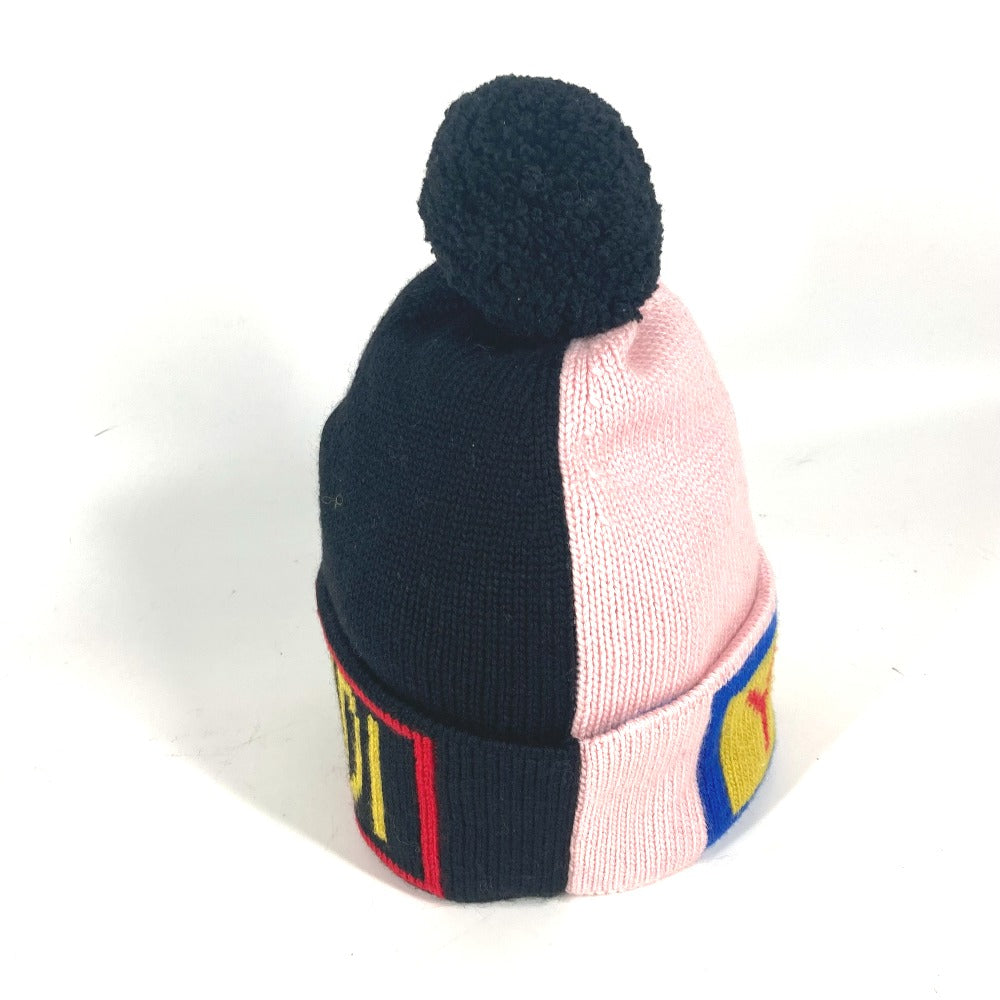 FENDI Knit hat FXQ056 wool black beanie hat knit hat knit cap logo mens(Unisex) Used Authentic