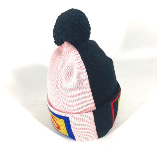FENDI Knit hat FXQ056 wool black beanie hat knit hat knit cap logo mens(Unisex) Used Authentic