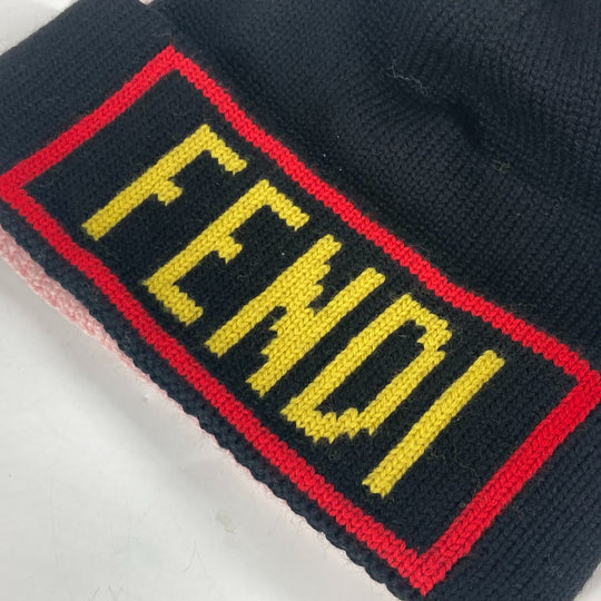 FENDI Knit hat FXQ056 wool black beanie hat knit hat knit cap logo mens(Unisex) Used Authentic