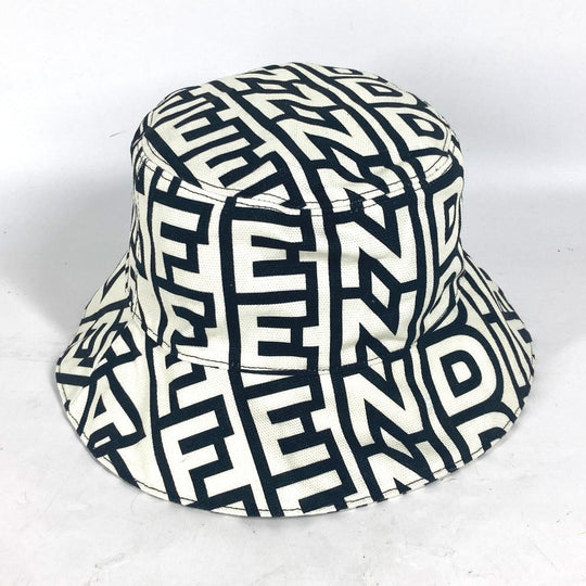 FENDI hat FXQ910 cotton white Marc Jacobs collaboration Logo all-over pattern mens(Unisex) L Used Authentic