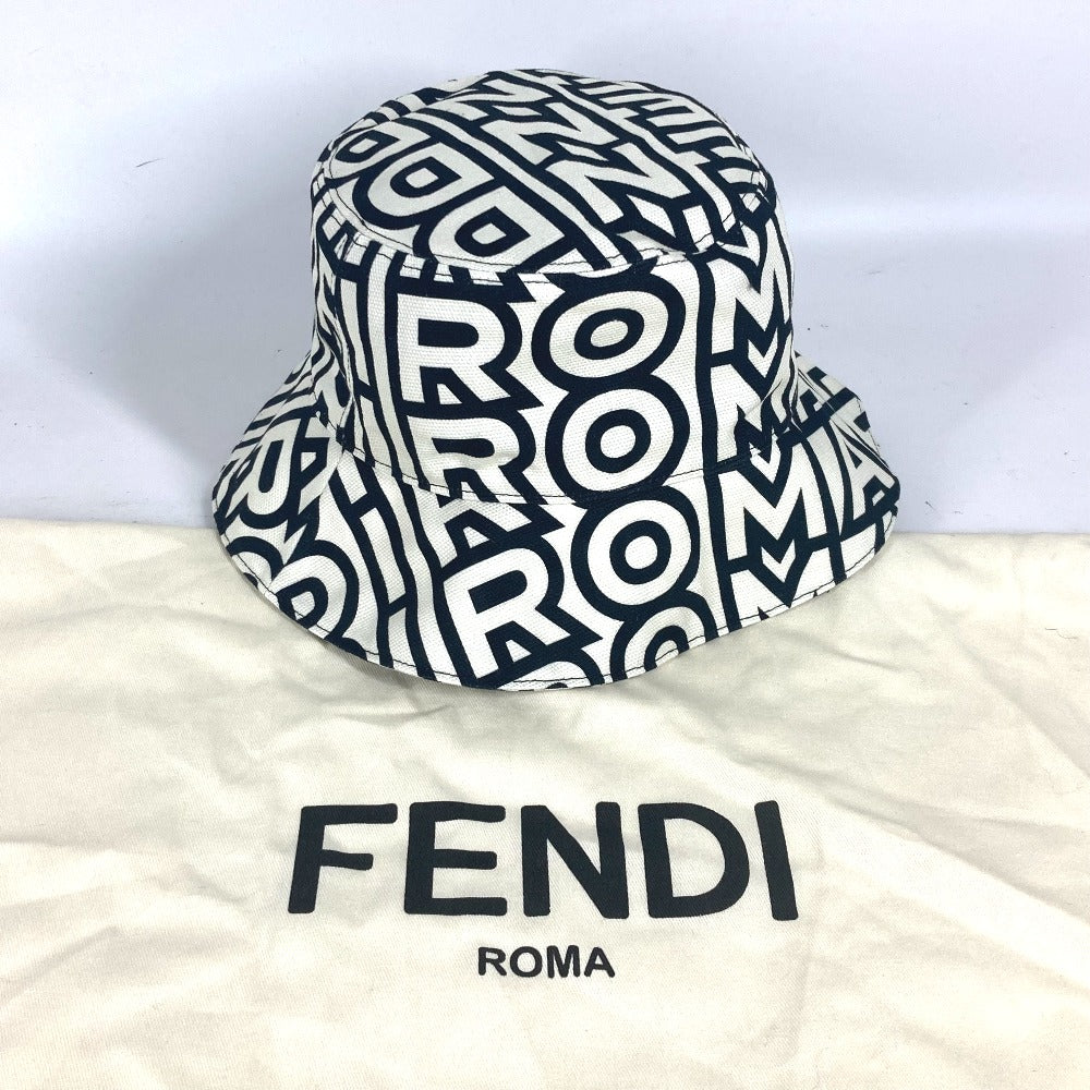 FENDI hat FXQ910 cotton white Marc Jacobs collaboration Logo all-over pattern mens(Unisex) L Used Authentic