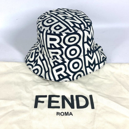 FENDI hat FXQ910 cotton white Marc Jacobs collaboration Logo all-over pattern mens(Unisex) L Used Authentic