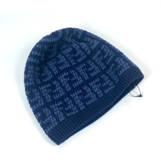 FENDI Knit hat FXQ798 cashmere Navy beanie hat knit hat knit cap Zucca logo unisex(Unisex) Used Authentic