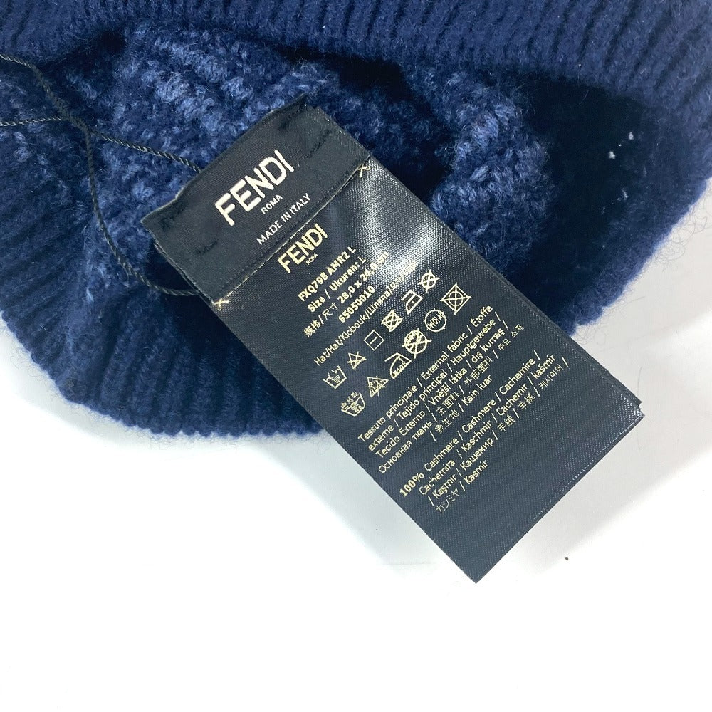 FENDI Knit hat FXQ798 cashmere Navy beanie hat knit hat knit cap Zucca logo unisex(Unisex) Used Authentic