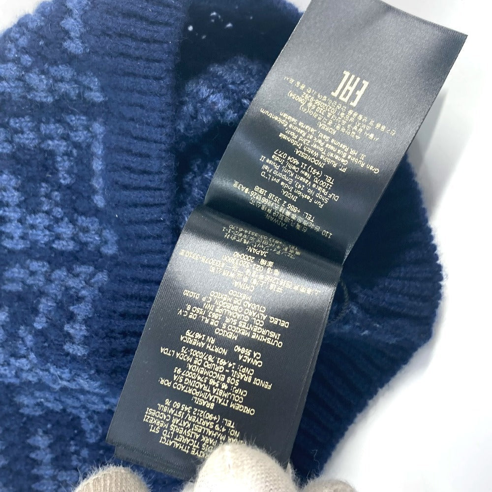 FENDI Knit hat FXQ798 cashmere Navy beanie hat knit hat knit cap Zucca logo unisex(Unisex) Used Authentic