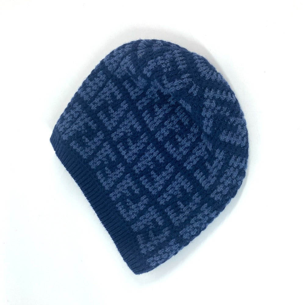 FENDI Knit hat FXQ798 cashmere Navy beanie hat knit hat knit cap Zucca logo unisex(Unisex) Used Authentic
