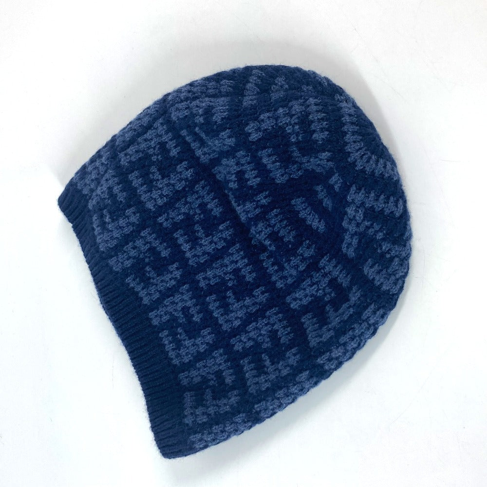 FENDI Knit hat FXQ798 cashmere Navy beanie hat knit hat knit cap Zucca logo unisex(Unisex) Used Authentic