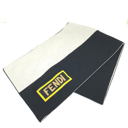 FENDI Scarf FXS124 wool Black x white logo scarf unisex(Unisex) Used Authentic
