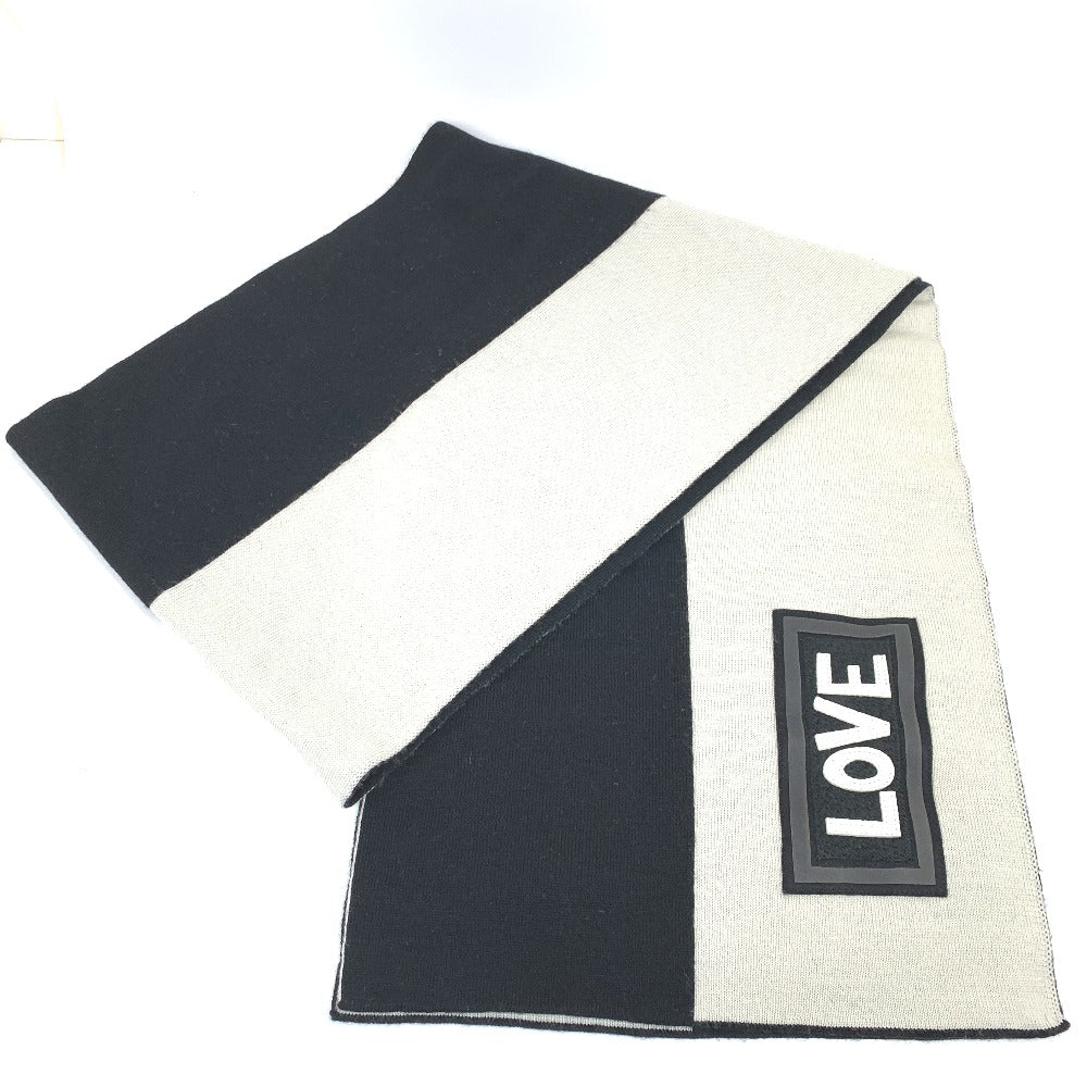 FENDI Scarf FXS124 wool Black x white logo scarf unisex(Unisex) Used Authentic
