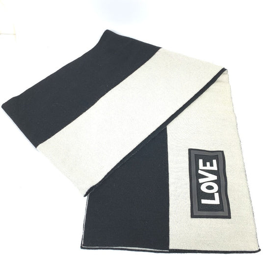 FENDI Scarf FXS124 wool Black x white logo scarf unisex(Unisex) Used Authentic