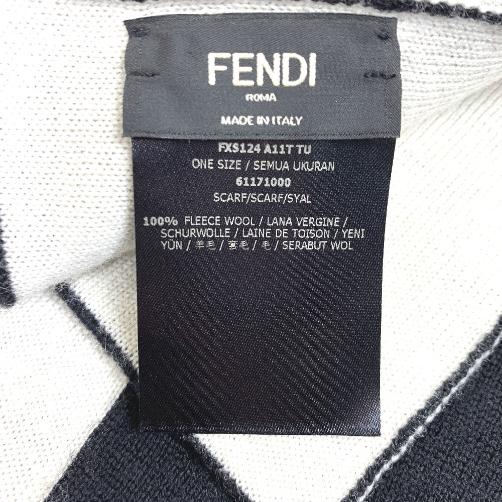 FENDI Scarf FXS124 wool Black x white logo scarf unisex(Unisex) Used Authentic