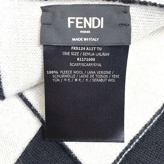 FENDI Scarf FXS124 wool Black x white logo scarf unisex(Unisex) Used Authentic