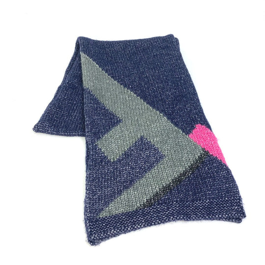 FENDI Scarf Wool, Silk Navy type F logo Women Used Authentic