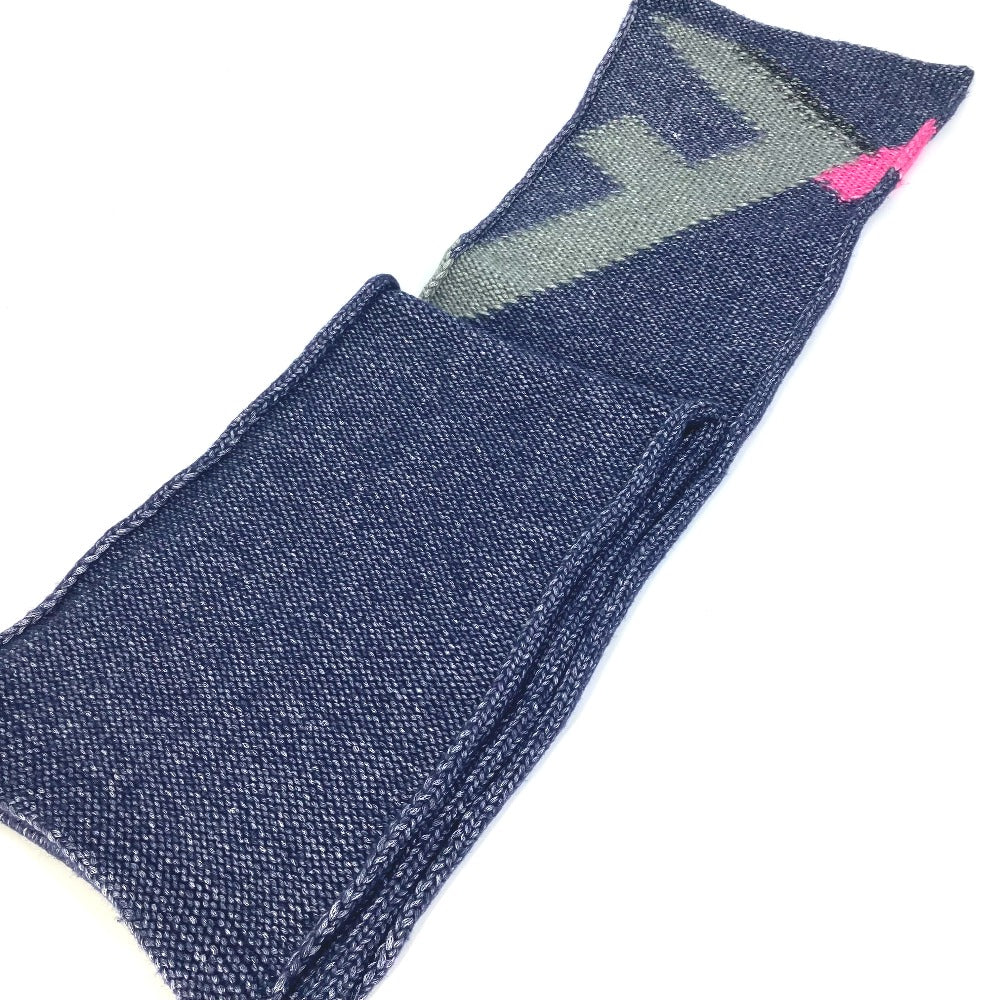 FENDI Scarf Wool, Silk Navy type F logo Women Used Authentic