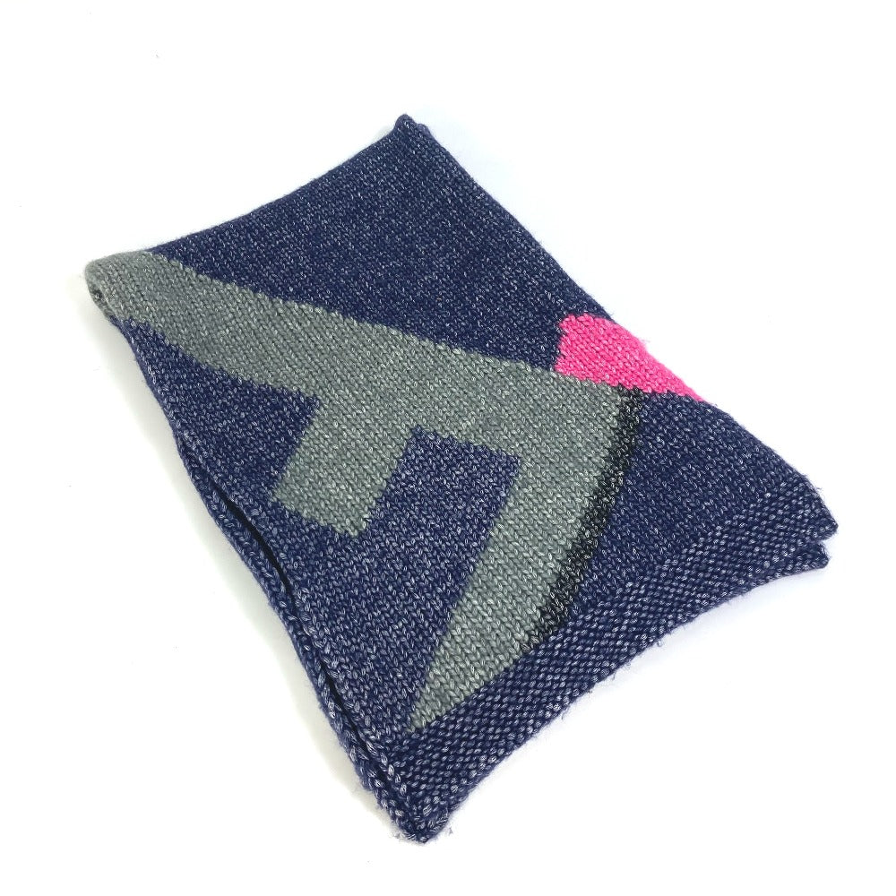 FENDI Scarf Wool, Silk Navy type F logo Women Used Authentic