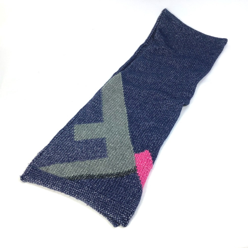 FENDI Scarf Wool, Silk Navy type F logo Women Used Authentic