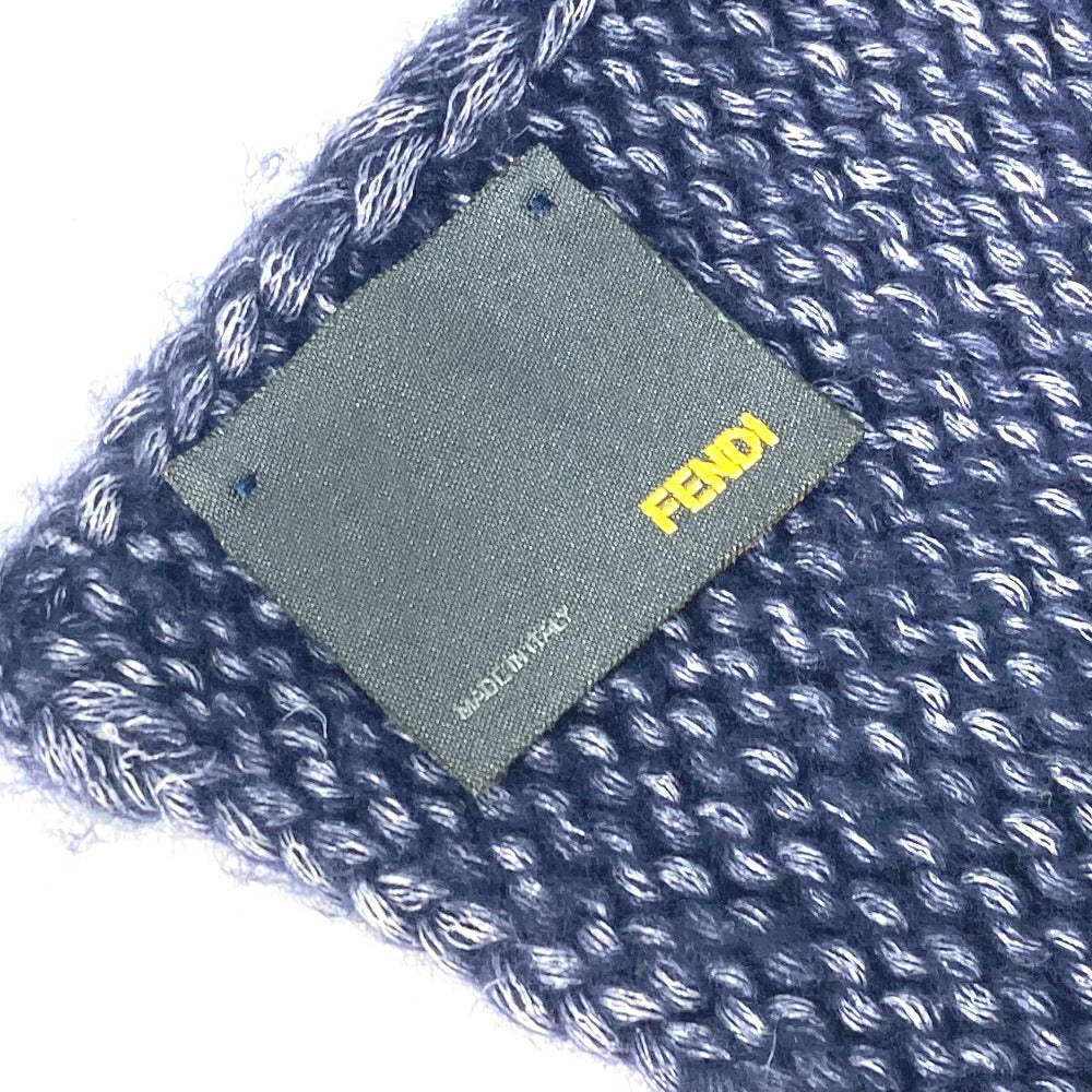 FENDI Scarf Wool, Silk Navy type F logo Women Used Authentic