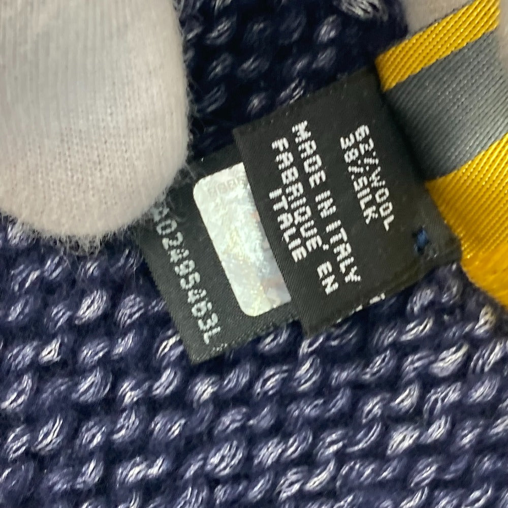 FENDI Scarf Wool, Silk Navy type F logo Women Used Authentic