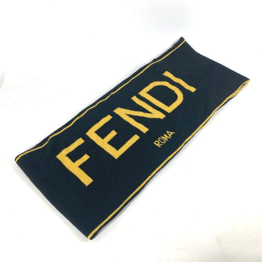 FENDI Scarf wool black logo mens Used Authentic