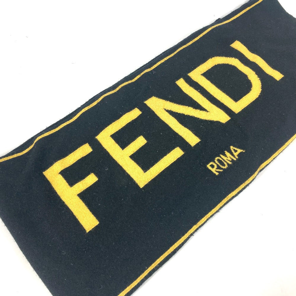 FENDI Scarf wool black logo mens Used Authentic