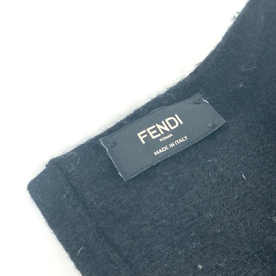 FENDI Scarf wool black logo mens Used Authentic