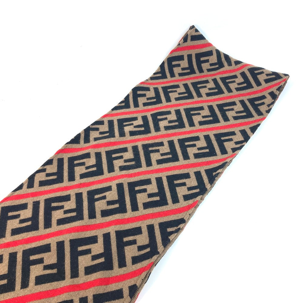 FENDI Scarf wool Brown Zucca logo Women Used Authentic