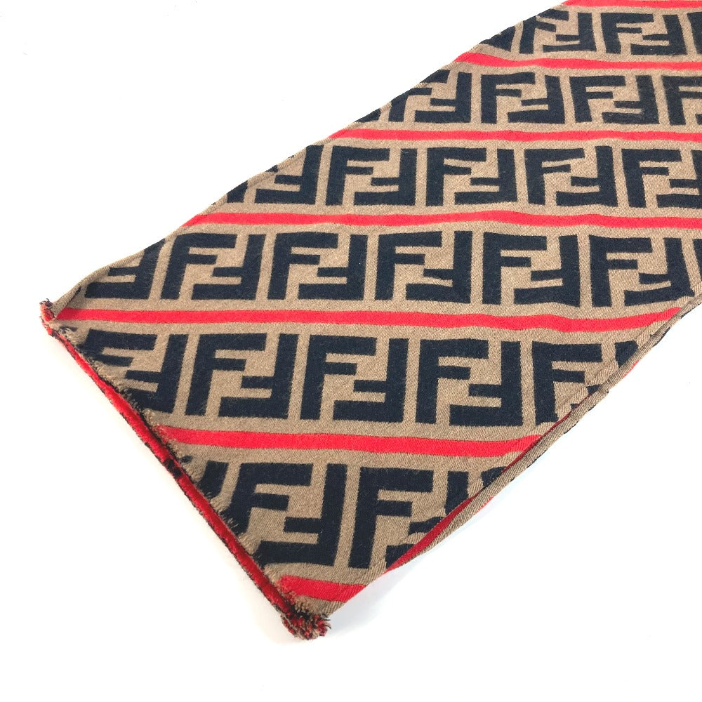 FENDI Scarf wool Brown Zucca logo Women Used Authentic