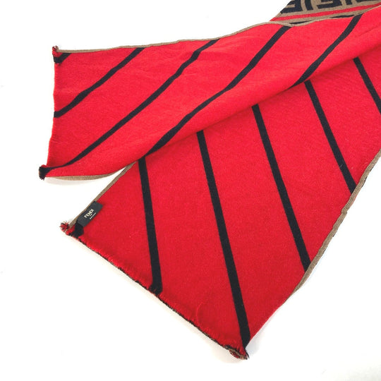 FENDI Scarf wool Brown Zucca logo Women Used Authentic