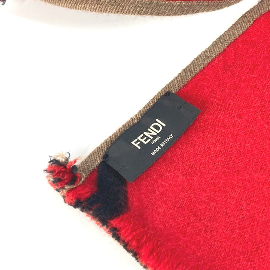 FENDI Scarf wool Brown Zucca logo Women Used Authentic