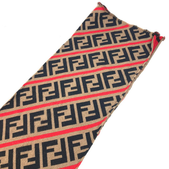 FENDI Scarf wool Brown Zucca logo Women Used Authentic