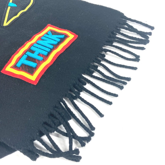 FENDI Scarf wool black Monster emblem logo mens Used Authentic