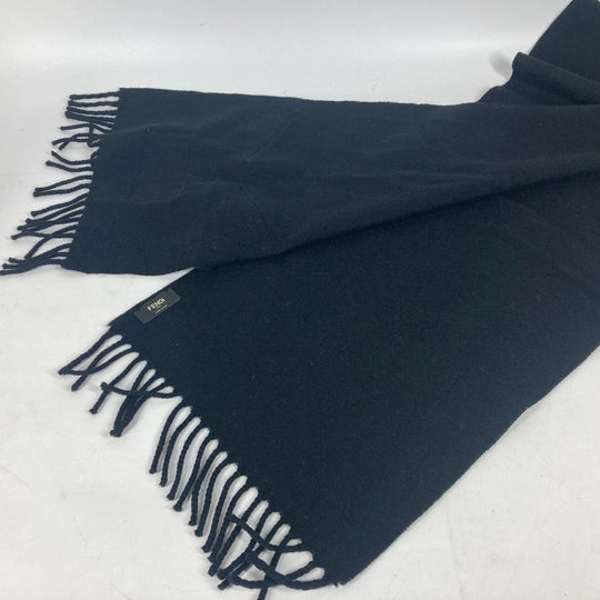 FENDI Scarf wool black Monster emblem logo mens Used Authentic